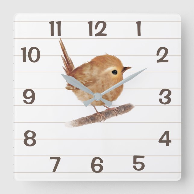 Horloge Carrée Épreuve minimaliste de décoration d'oiseaux froiss (Recto)