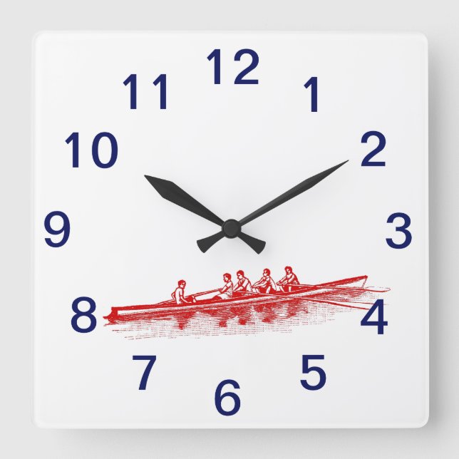 Horloge Carrée Équipe de sports nautiques Red Rowing Rowers (Recto)