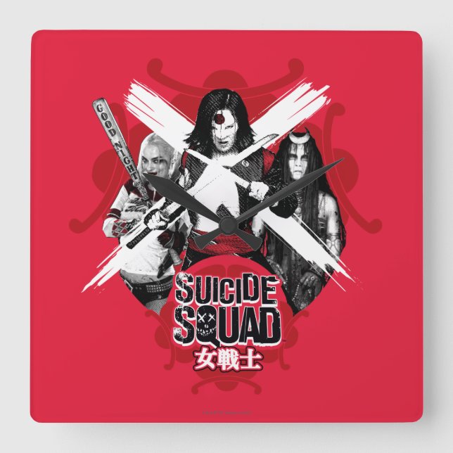 Horloge Carrée Équipe de suicide | Squad Girls "Female Warrior" (Recto)