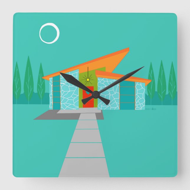 Horloge Carrée Espace Age Cartoon Maison Carré Acrylique Mur Horl (Recto)