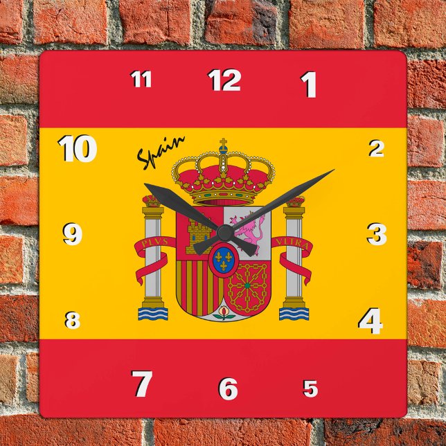 Horloge Carrée Espagne Horloge, maison patriotique, drapeau espag (Créateur téléchargé)