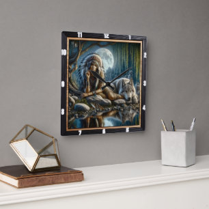 Horloge Carrée Esprit autochtone : Flux Flux Lumière dorée