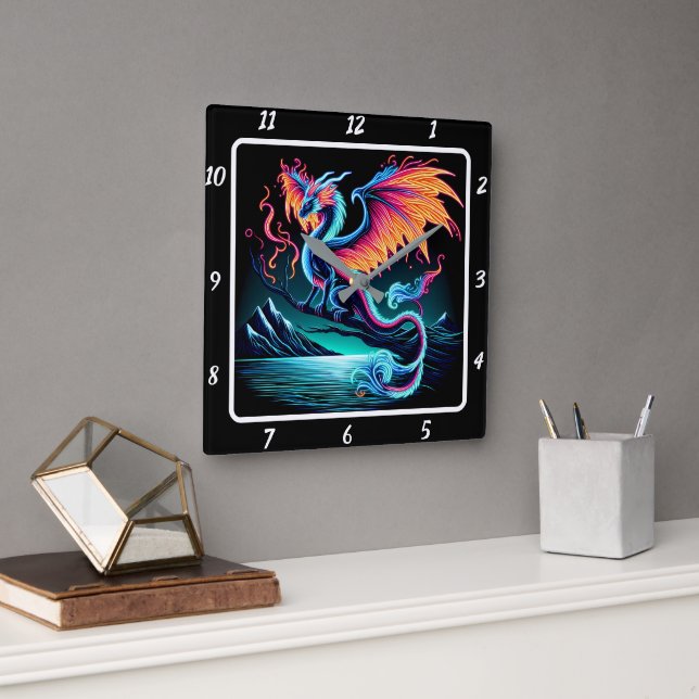 Horloge Carrée Eternal Bright Neon Dragon (Bureau)
