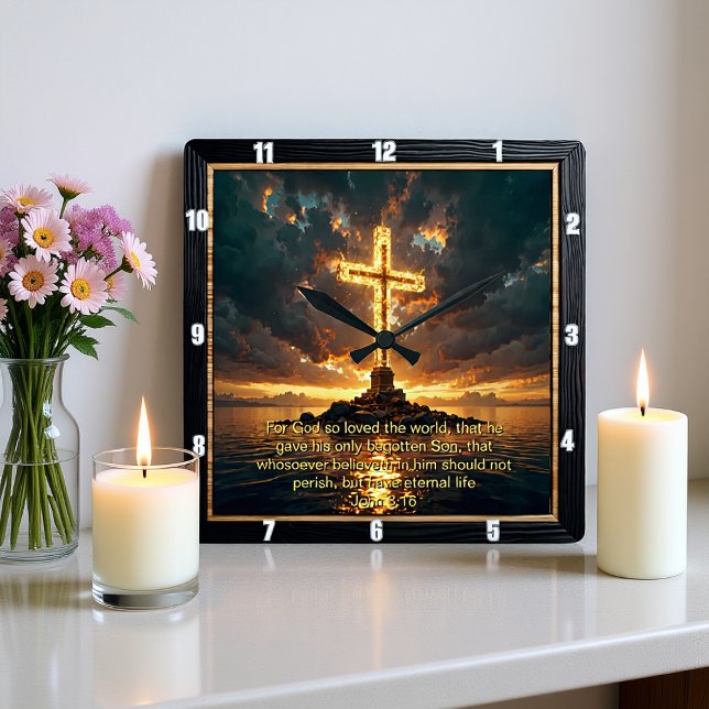 Horloge Carrée Eternal Promise The Cross John Full John 3:16  (Créateur téléchargé)