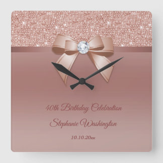 Horloge Carrée Étincelles & Glamor, Rose Gold Birthday Party