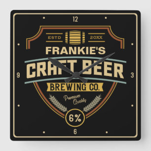 Horloge Carrée Étiquette de bière artisanal personnalisé brasseri