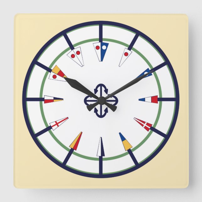 Horloge Carrée Étiquette numérique du drapeau de nid nautique (Recto)