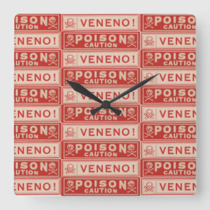 Horloge Carrée Étiquettes de poison vintage