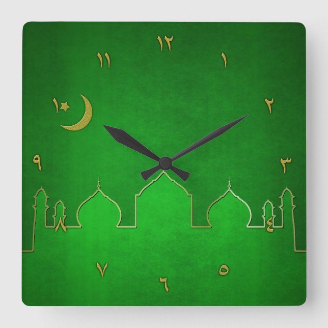 Horloge Carrée Étoile de la Mosquée de l'or vert (Recto)