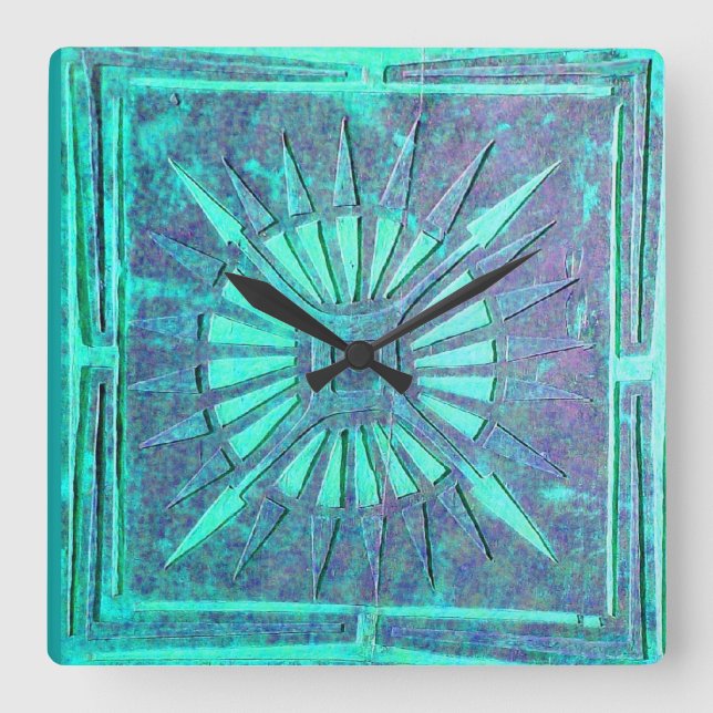 Horloge Carrée ÉTOILE de MATIN, bleu turquoise d'Aqua (Recto)