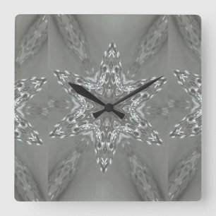 Horloge Carrée Étoile kaléidoscopique décorative gris argenté anc