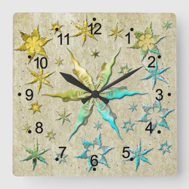 Horloge Carrée étoiles de mer métallisé texturé cool doux (Recto)