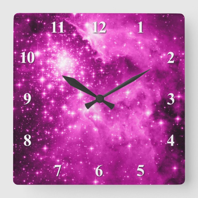 Horloge Carrée Étoiles roses (Recto)