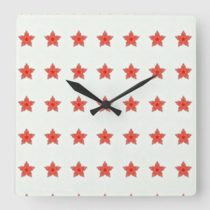 Horloge Carrée étoiles rouges à l'horloge blanche