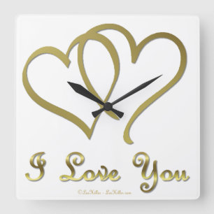 Horloge Carrée Eventré Gold Hearts i Love You