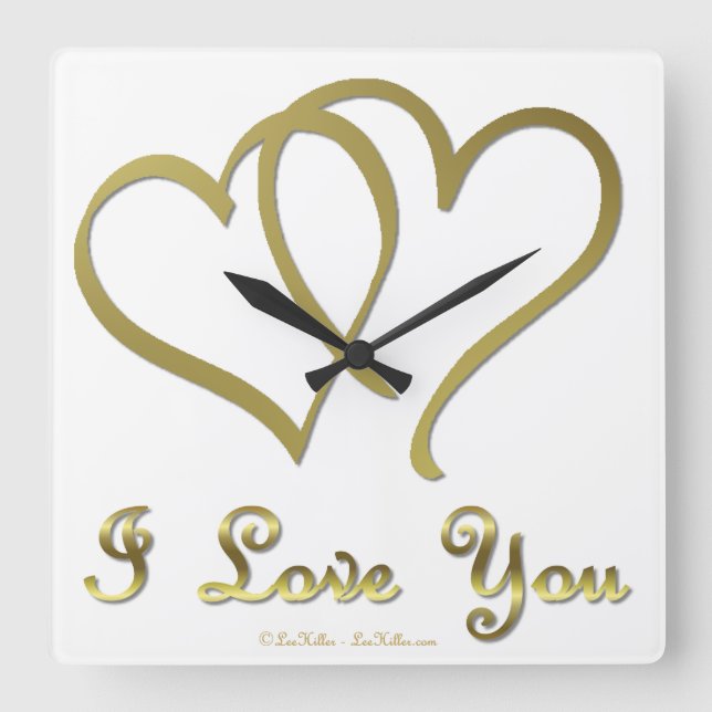 Horloge Carrée Eventré Gold Hearts i Love You (Recto)