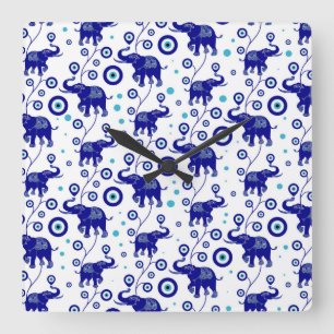 Horloge Carrée Evil Eye Elephant Bonne chance amulet motif