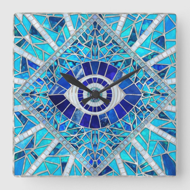Horloge Carrée Evil Oeil Amulet Mosaic Art (Recto)