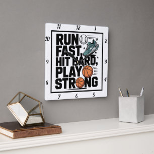 Horloge Carrée Exécuter Fast Hit Hard Play Strong