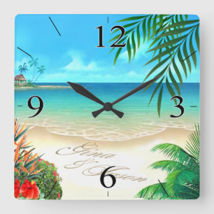 Horloge Carrée Exotic Beach DEMANDEZ-MOI DE TIRER VOS NOMS DANS L