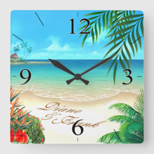 Horloge Carrée Exotic Beach DEMANDEZ-MOI DE TIRER VOS NOMS DANS L