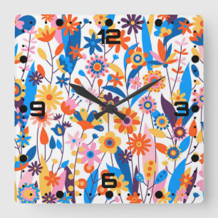 Horloge Carrée Exotique multicolore Floral Arrière - plan-32939