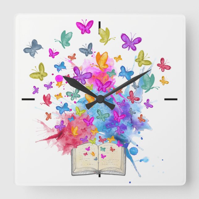 Horloge Carrée Explosion de papillons (Recto)
