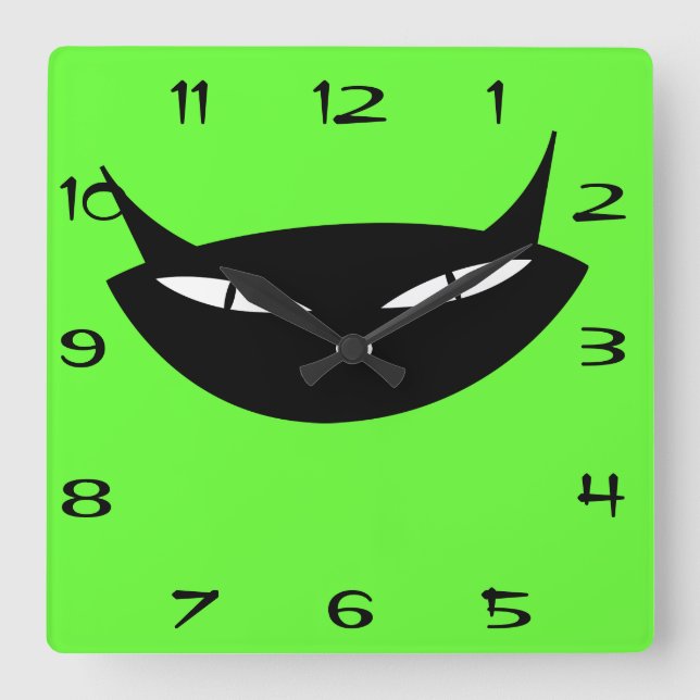 Horloge Carrée Face de chat noir rétro avec des nombres (Recto)