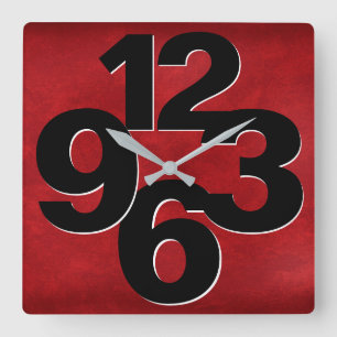 Horloge Carrée Face de numéro gras en rouge