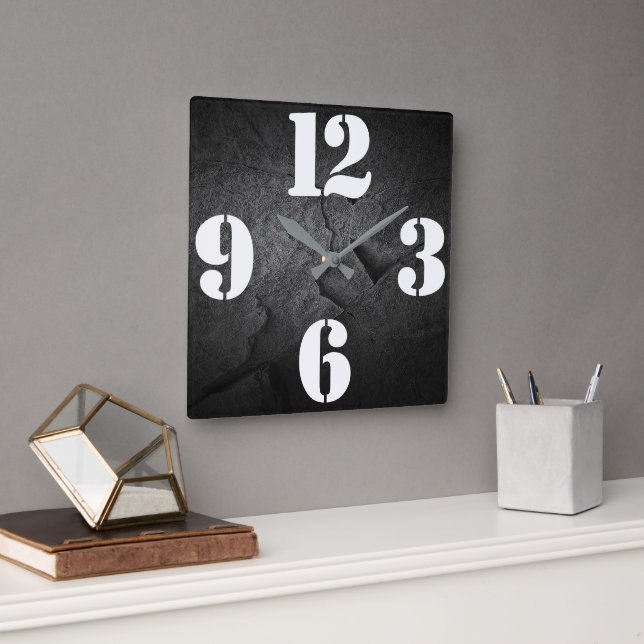 Horloge Carrée Face de numéro gras sur ardoise noire (Bureau)