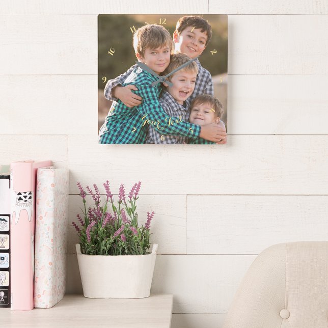 Horloge Carrée Faire Personnaliser la famille bébé Enfants Mariag (Make Custom Family Baby Kids Wedding Couple Photo Square Wall Clock)