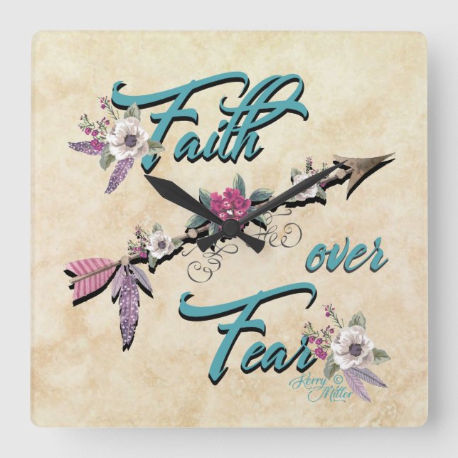 Horloge Carrée Faith Over Fear Square Wall Clock (Recto)