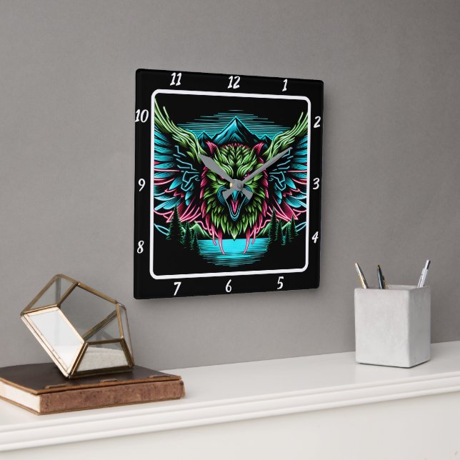 Horloge Carrée Falcon Neon en pleine ascension (Bureau)