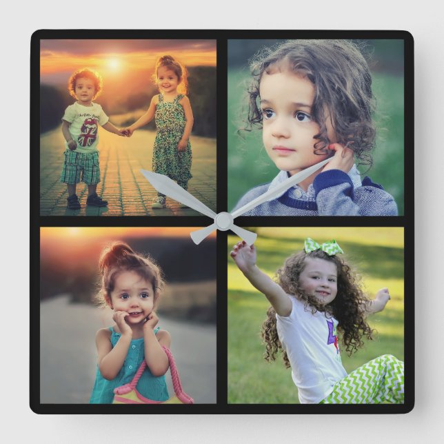 Horloge Carrée Famille moderne 4 photos enfants photo collage pho (Recto)