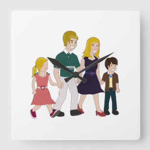 Horloge Carrée Famille ridiculement heureuse