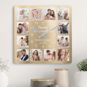 Horloge Carrée Famille Tout Citer Famille Photo Or