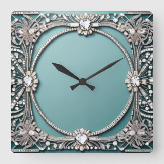 Horloge Carrée Fancy Blue Jeweled Look