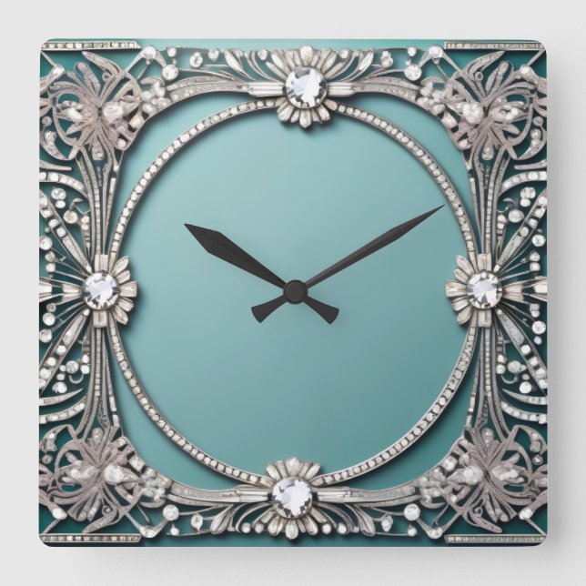 Horloge Carrée Fancy Blue Jeweled Look (Recto)