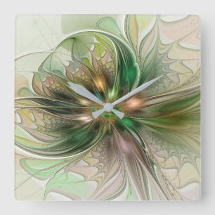 Horloge Carrée Fantaisie Moderne Abstraite Fleur Fractale Colorée