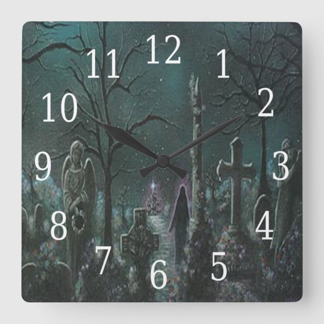 Horloge Carrée Fantôme Graveyard Square Clock (Recto)