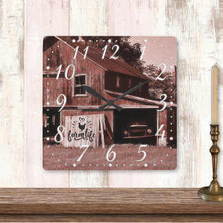 Horloge Carrée Farm Life Antique Red Grange