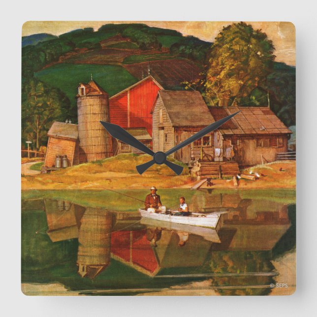 Horloge Carrée Farm Pond Landscape by Mead Schaffer (Recto)