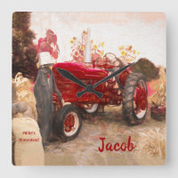 Farm Tractor Red Vintage Rustic Autumn Harvest