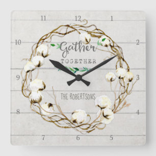 Horloge Carrée Farmhouse Shiplap Wood Rustic Gather Together