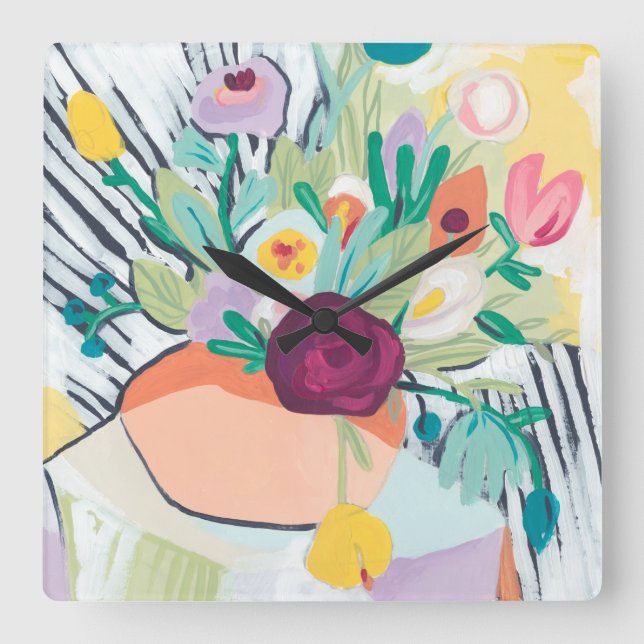 Horloge Carrée Fauvist Floral II (Recto)