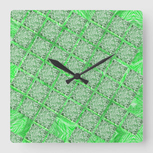 Horloge Carrée Faux azulejo, faux folhagens verdes, quadradas.