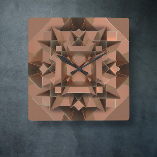 Horloge Carrée Faux géométriques modernes Métal Cuivre Abstrait