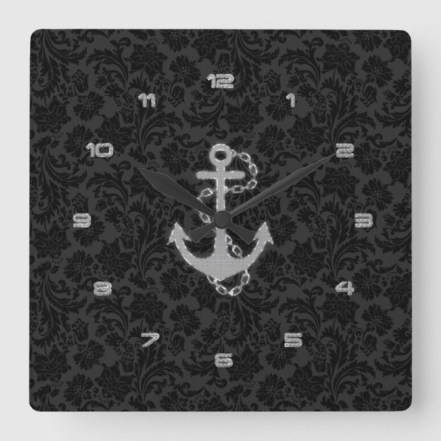 Horloge Carrée Faux Glitter Nautical Anchor (Recto)