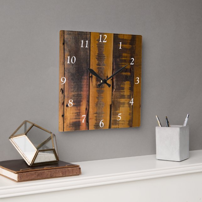 Horloge Carrée Faux Patiné Grange Wood (Bureau)