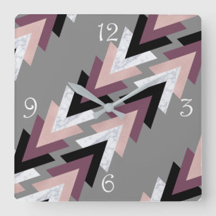 Horloge Carrée Faux rose white marble purple geometri